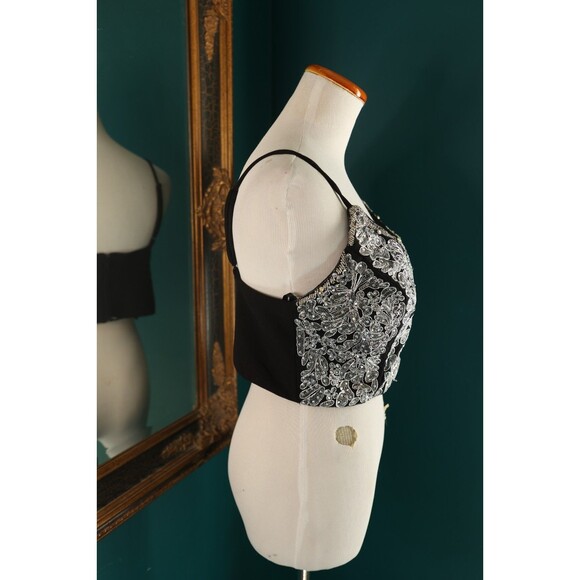 B. Darlin Spaghetti Strap Crop Top Black Beaded Sequin Whimsigoth Fairy Grunge - Picture 8 of 10